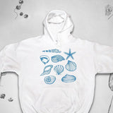 Men's Hoodie Blue Sketches Of Sea Life And Ocean Shells Featuring Starfish