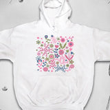 Men's Hoodie Blooming Pink Green Flowers With Vivid Patterns On White Hoodie Flower