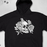 Men's Hoodie Botanical Flowers And Butterflies Growing Around Human Skull