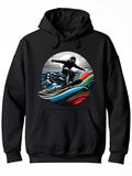 Men's Hoodie Vibrant Ocean Waves With Colorful Sunset And Surfer Riding Water