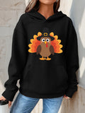 Women's Hoodie Festive Fall Leaves With Cartoon Thanksgiving Turkey