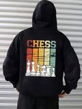 Men's Hoodie Retro Colorful Bars With Different Chess Pieces And Chessboard