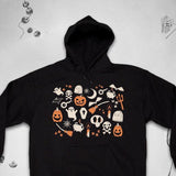 Men's Hoodie Playful Halloween Icons With Candies Pumpkins Ghosts And Crescent Moon