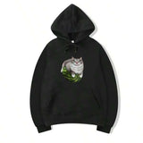 Men's Hoodie Fluffy Gray Tabby Cat Resting Among Lush Green Leaves Cat