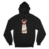 Men's Hoodie Festive Llama Wearing Party Hat With Colorful Confetti Surrounding Llama