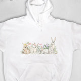 Men's Hoodie Pastel Wildflowers Blooming Among Resting Woodland Rabbits