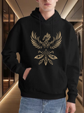 Men's Hoodie Geometric Ethereal Golden Pattern With Stylized Abstract Wings Phoenix Bird