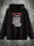 Men's Hoodie Heavy Meowtal Grey Cat With Purple Headphones Large Eyes Hoodie