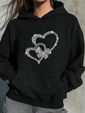 Women's Hoodie Sparkling Double Hearts With Intertwined Diamond Accents Centered Heart