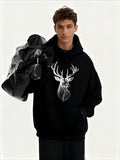 Men's Hoodie White Foggy Antlers And Mist Surrounding A Powerful Deer