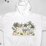 Men's Hoodie Lush Greenery With Wild Animals Under Tropical Palm Trees Jungle