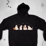Men's Hoodie Playful Halloween Cats Wearing Ghost Costumes With Bats And Pumpkin