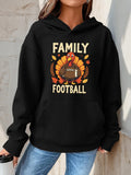 Women's Hoodie Family Football With Turkey Autumn Leaves Pumpkin Festive Feeling