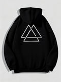 Men's Hoodie Overlapping White Geometric Lines In Minimalist Black Hoodie Triangle