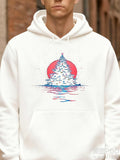 Men's Hoodie Snowy Pine Island Reflected In Water Beneath Red Sunset Sky Tree