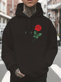 Men's Hoodie Deep City Evening Bloom With Vivid Red Green Rose