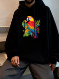 Men's Hoodie Radiant Tropical Flowers With Colorful Leaves Surrounding Vibrant Parrot