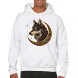 Men's Hoodie Mystical Moon With Decorative Crescent Among Sparkling Stars Wolf