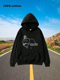 Men's Hoodie Minimalist Roadside Sketch With Creative Outline Graphic Llama