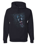Men's Hoodie Shadowy Electric Blue Eyes Snarling Wolf Under Night Sky Wolf
