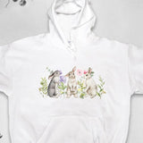 Men's Hoodie Pastel Flowers And Leaves Among Three Little Rabbits