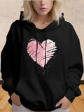 Women's Hoodie Abstract Brushstroke Art Pink Painted Heart