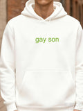 Men's Hoodie Gay Son Minimalist Green Letters On White Sweatshirt