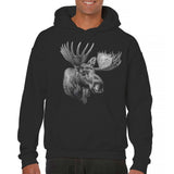 Men's Hoodie Detailed Drawing Of Wild Moose Head On Hooded Sweatshirt Moose