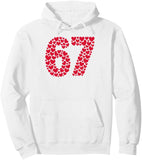 Men's Hoodie Red Hearts Forming Bold Sixty Seven Number