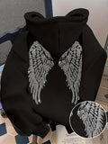 Women's Hoodie Shimmering Silver Feathers Gracefully Adorned Angelic Wings Black Hoodie