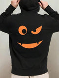 Men's Hoodie Playful Orange Face With Fangs On Black Hoodie
