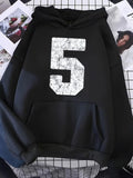 Men's Hoodie Marble Pattern With Large Geometric Number Centerpiece Five