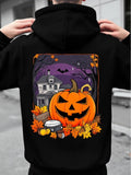 Men's Hoodie Colorful Autumn Leaves With Glowing Carved Pumpkin Near Haunted House