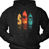 Men's Hoodie Sunset Beach With Palm Trees Reflected In Vibrant Surfboards