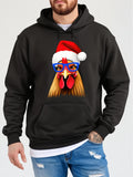 Men's Hoodie Festive Chicken With Santa Hat And Blue Glasses Hoodie