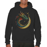Men's Hoodie Celestial Fire Breathing Dragon With Golden Stars And Crescent Moon Dragon
