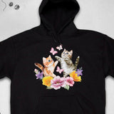 Men's Hoodie Playful Cats Surrounded By Colorful Butterflies And Blooming Flowers Cat
