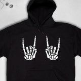 Men's Hoodie Skeleton Hands Making Rock Gesture Under Bright Spotlight Hoodie