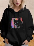 Women's Hoodie Colorful Rainbow Glow With Abstract Effects Cat