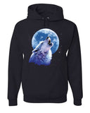 Men's Hoodie Vivid Blue Night Sky Illuminated By Shining Full Moon Howling Wolf