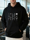 Men's Hoodie Minimal Botanical Display With Delicate Stems And White Wildflower Blooms