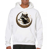 Men's Hoodie Golden Crescent Moon With Detailed Wolf Surrounded By Sparkling Stars Wolf