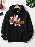 Men's Hoodie Eat Sleep Play Under Bright Lights Grassy Field Football