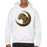 Men's Hoodie Golden Crescent Moon Surrounded By Stars And Majestic Wild Leopard