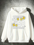 Men's Hoodie Cheers Its My 50th Birthday With Smiling Beer Mugs Under Fun Party Lights Hoodie