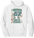 Men's Hoodie I Survived Sixty Seven Days Of School With Cartoon Stationery And Playful Numbers