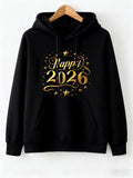 Men's Hoodie Happy 2026 Golden Sparkles With Festive Stars And Swirling Celebration Hoodie