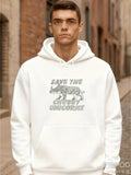 Men's Hoodie Save The Chubby Unicorns Standing Proudly Under Tall Urban Buildings Rhinoceros