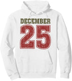 Men's Hoodie December With Large Distressed Red Numbers On White Hoodie