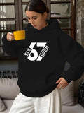 Women's Hoodie Minimalist Bold Numbers And Sharp White Letters Sixty Seven